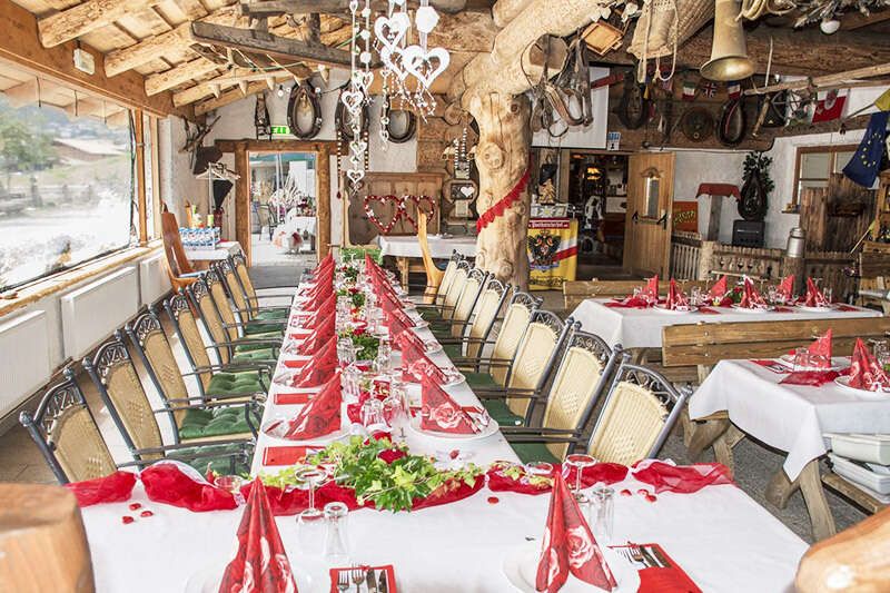 Decorated hall for a wedding at the Rösslwirtin